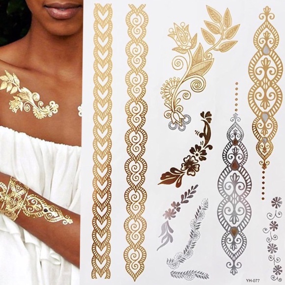 4 Sheets Boho Festival Temporary Metallic Flash Tattoos - Picture 14 of 16